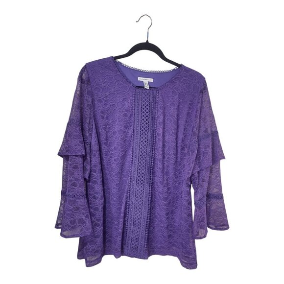 Women's Purple Lace Bell Sleeve Top Size Large - Picture 1 of 7